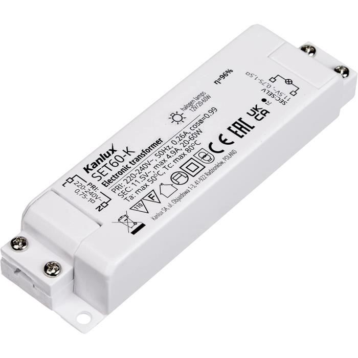 Transformateur électronique 60W 12V Mili Leuchten - Pour Halogènes - 50Hz