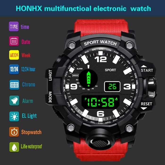 Brand Men Sports Watches Dual Display Analog Digital LED Electronic Quartz Wristwatches Waterproof Swimming Military Watch Achat vente montre Cdiscount