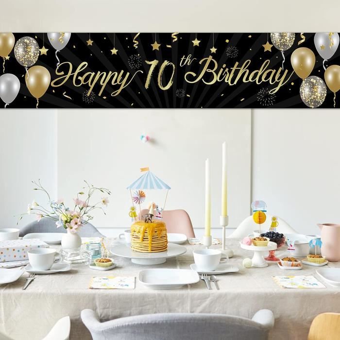 IZoeL Deco Anniversaire Ballon Noir Or, 13pcs Banderole Joyeux Anniversaire, 40 Ballon Latex, 6