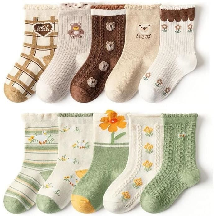 Chaussette enfant,10 paires chaussette chaude d'hiver,avec fleur et  animal,chaussette enfant en coton,pour voyage,extérieur,maison