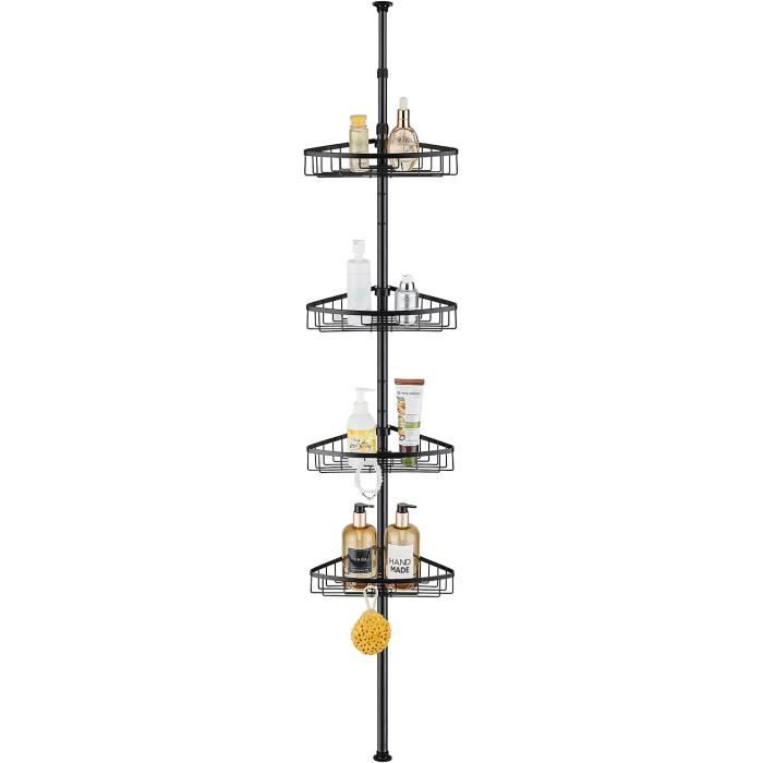 Étagère Salle De Bain Télescopique QIUFEN | 4 Paniers Réglables 73-302cm | Sans Perçage Noir