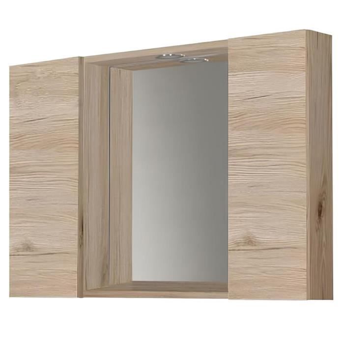 Miroir de salle de bain en bois avec 2 portes et spot LED - Marque NATURE Miroir de salle de bain en bois avec 2 portes et spot LED - Marque NATURE