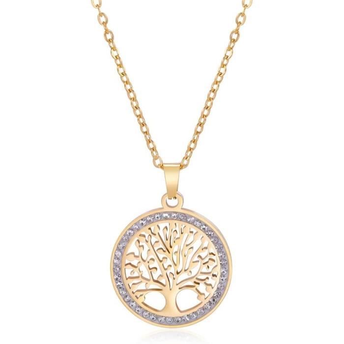 Collier Femme Vintage En Acier Inoxydable Avec Zircon Et Pendentif émeraude - Longueur 41-45 Cm, Doré