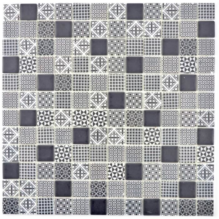Mosaïque Murale En Verre Recyclé Gris Rétro – Plaque Patchwork 145-P-80_b, Décoration Originale