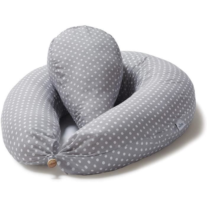 Blanc- Pois Niimo Coussin d' Allaitement Maternité Bebe avec Taie Coussin 100% Coton Amovible et Lavable Remplissage Oreiller de Fibres de Polyester 