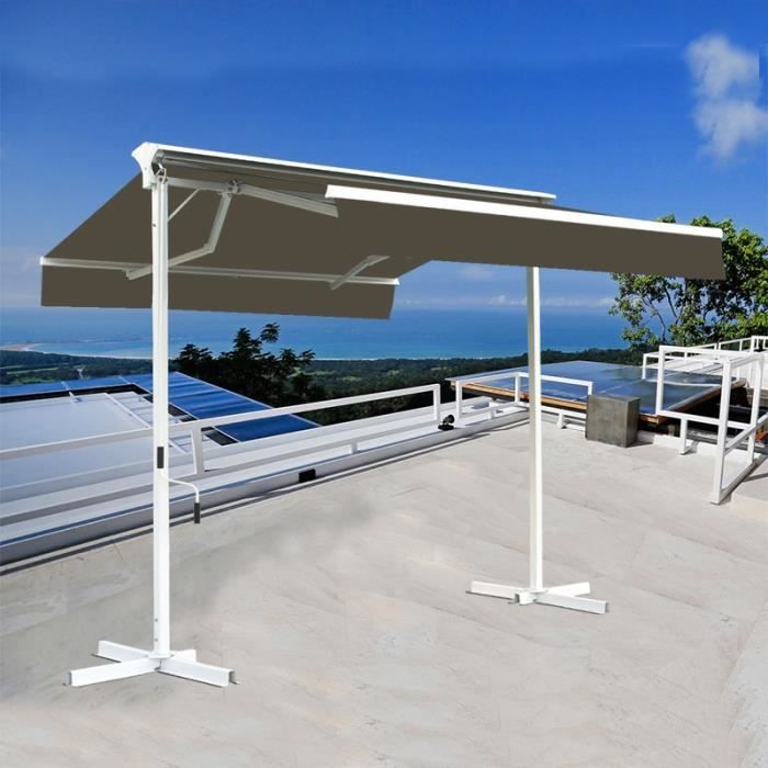 Stores Double Pente Sur Pied Avec Coffre Taupe 3 5 X 3 M