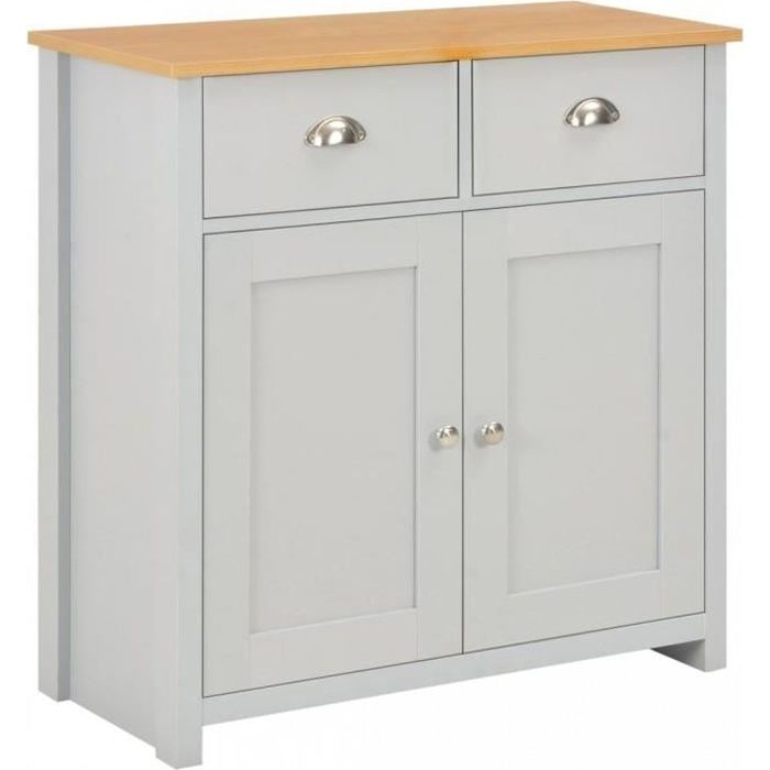 Buffet bas - P128 - Gris - 2 portes - 1 tiroir - Bois - Panneaux de particules