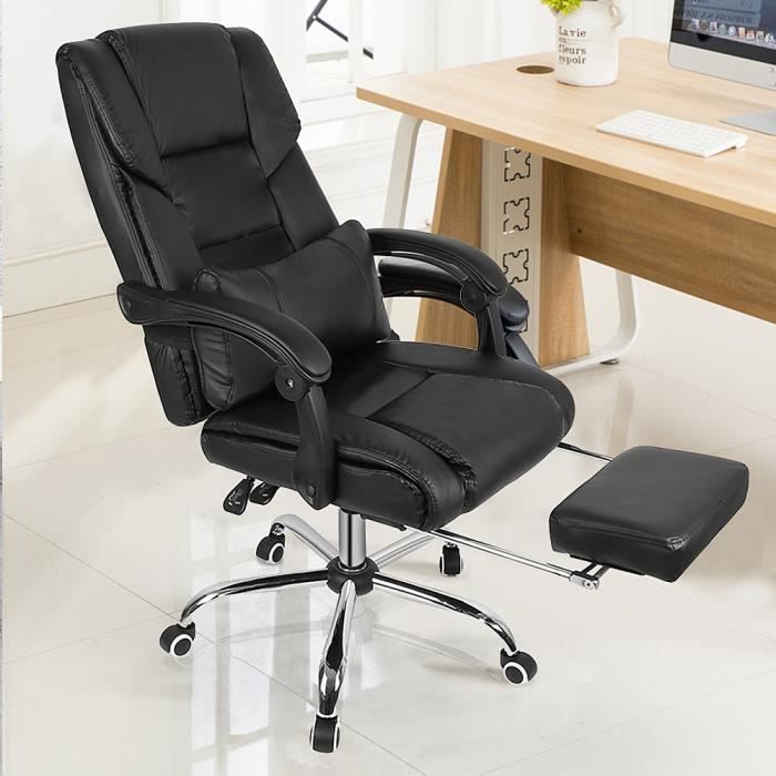 Fauteuil de bureau manager grand confort avec repose-pieds noir