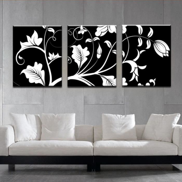 No Frame Tableau Toile Peinture 3 Pcs Noir Et Blanc Fleur Arbre Moderne Grande Toile Peinture Photo D Art Pour La Decoration Achat Vente Tableau Toile Cdiscount