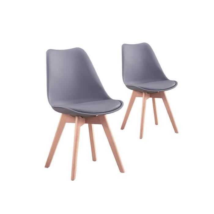 lot de 2 chaises scandinaves andrea - gris - confortable et facile d'entretien