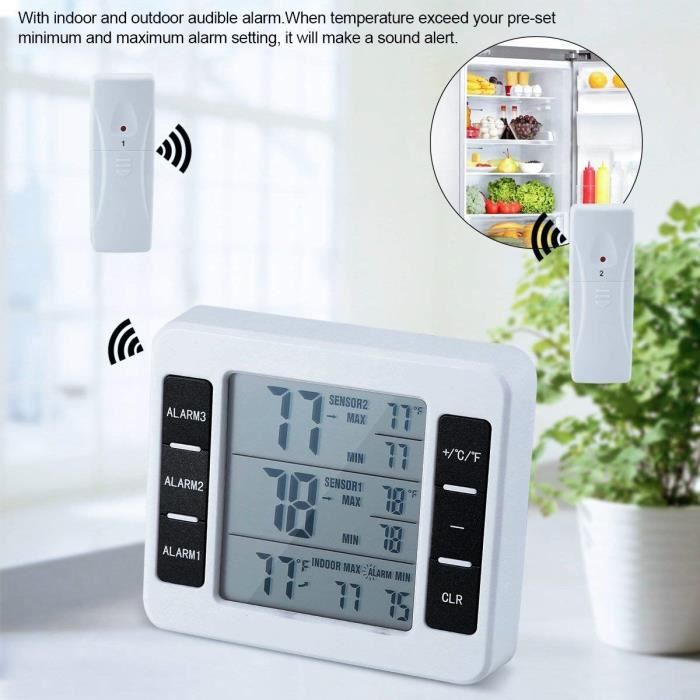 Thermomètre de Réfrigérateur Sans Fil LCD Numérique Congélateur avec Alarme  Sonore pour la Maison/Cuisine/Bureau - Cdiscount Maison