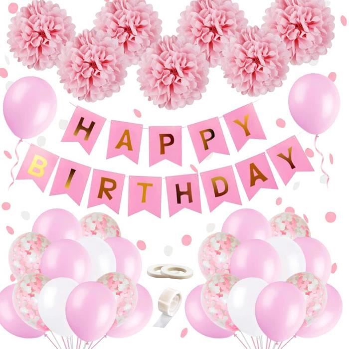 Decorations Anniversaire Fille Deco Banderole Joyeux Anniversaire Ballon Avec Confettis Roses Pompom Rose Kit Rose Ballons P 878 Cdiscount Maison