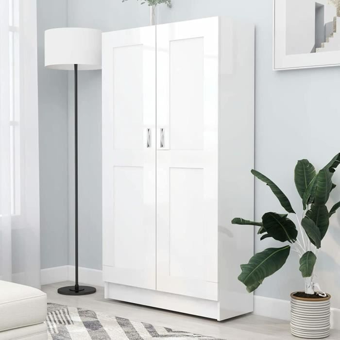 Bibliothèque Blanc Brillant 825x305x150 cm Aggloméré Armoire à Vitrine Armoire à Livres Meuble de Rangement Salon Bureau Mais