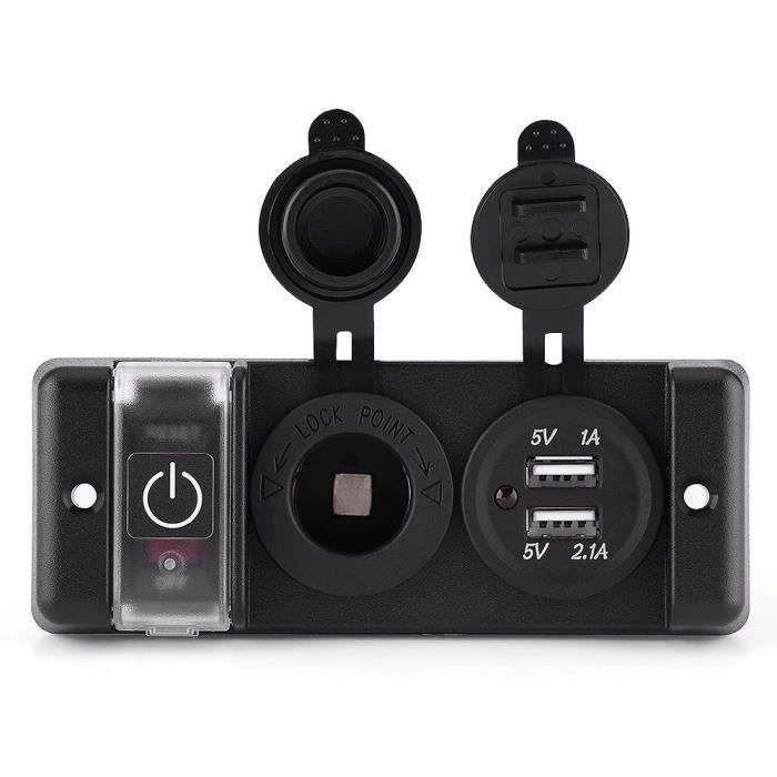 Qiilu double prise USB pour bateau Panneau de commutateur de prise de courant USB double allume-cigare étanche 12V pour bateau