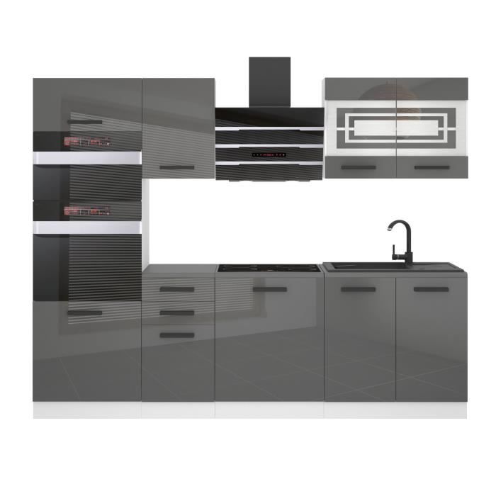 Cuisine Complète - B BELINI GROUP - TRACY - 240 cm - Argent Très Brillant - Système de Fermeture Silencieuse