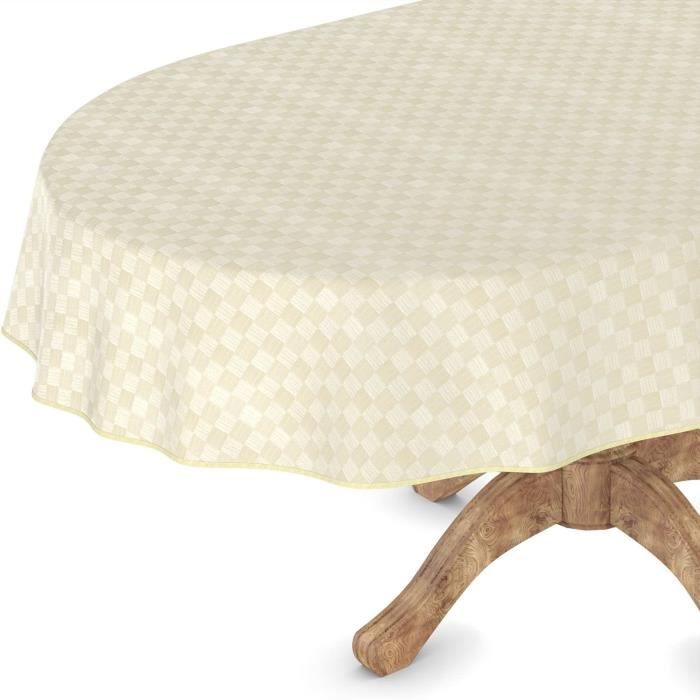 Nappe Toile Cirée Ovale 140x220 Cm - Lavable, Imperméable, Antidérapante - Pour Table Jardin Ou Intérieur