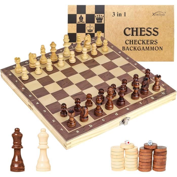 Jeu D'échecs, Jeu D'échecs EN BOIS 3 En 1, Jeu De Dames, Jeu De Société