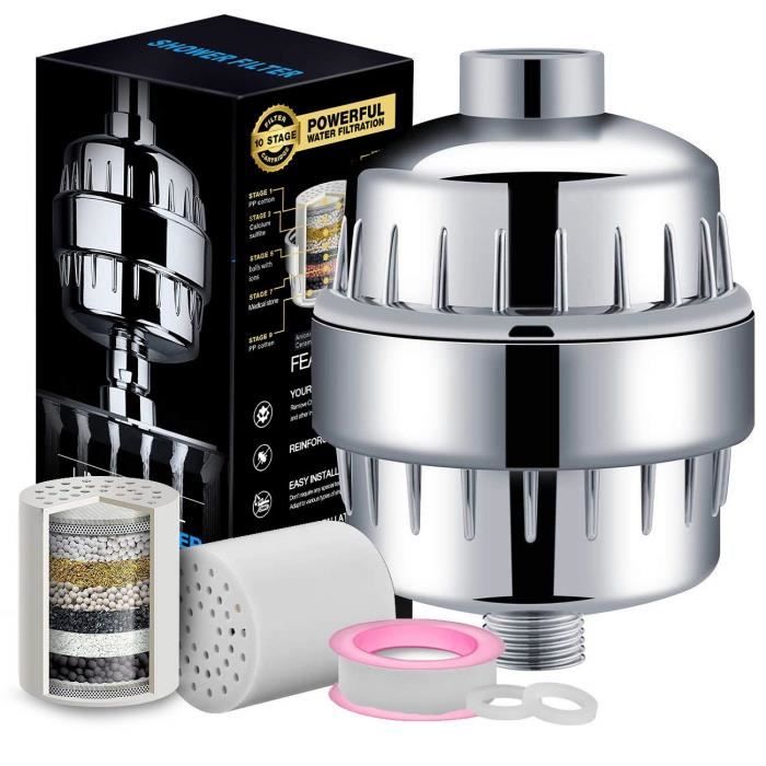 Filtres à Douche Avec 2 Cartouches Remplaçable 10 étapes De Filtre à Leau De Douche Anti Calcaire Anti Chlore Anti Métaux Lourds