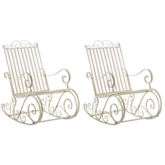 lot de 2 fauteuils à bascule smilla en fer forgé - clp - design antique - extérieur - beige