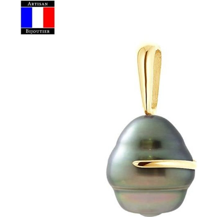 Compagnie Générale des Perles - Pendentif Véritable Perle de Tahiti Cerclée 9-10 mm - Or Jaune 18 Cts - Bijou Femme