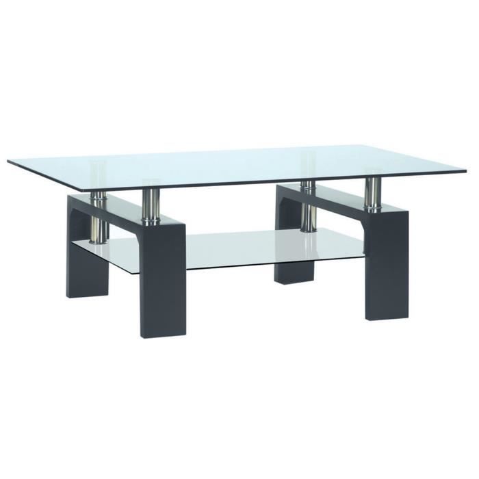 Table Basse Pieds Bois Plateau Verre Noir Aline Achat Vente
