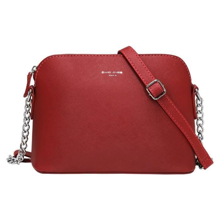 David Jones Petit Sac Bandoulière Femme Sac à Main Chaîne Porté Epaule  Besace Sacoche Cuir PU Pochette Soirée Mode Rouge
