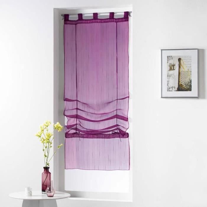 60 cm voile bicolore Blanc et Amande Store voilage droit