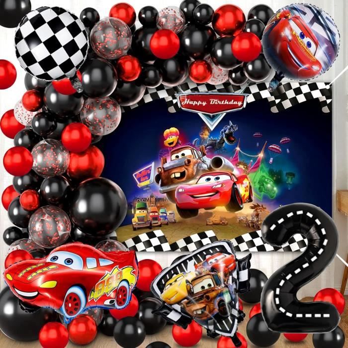 Ballons Voiture 4 Ans Déco Anniversaire Cars 4 Ans - Kit Complet Avec Ballons, Banderole Et Accessoires - Thème Voiture Pour Enfant Decorazioni Compleanno