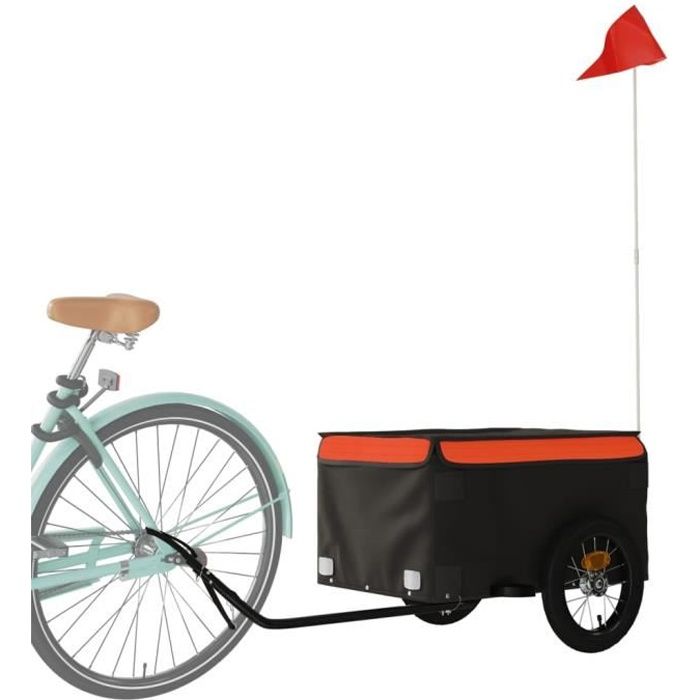 Xiafmall Remorque pour vélo noir et orange 30 kg fer AB94075 XF021
