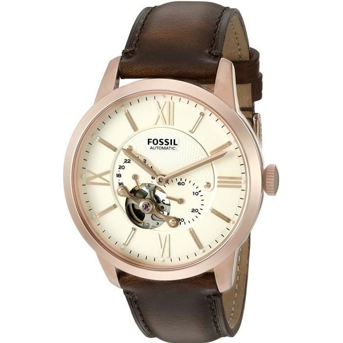 FOSSIL HOMME 44MM BRACELET CUIR MARRON AUTOMATIQUE CADRAN BLANC MONTRE  ME3105 - Cdiscount Bijouterie