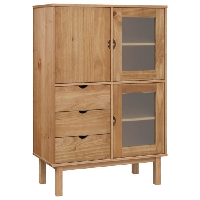 Buffet haut - GAROSA - OTTA - Bois massif de pin - 3 portes - 3 tiroirs - 85x43x125 cm
