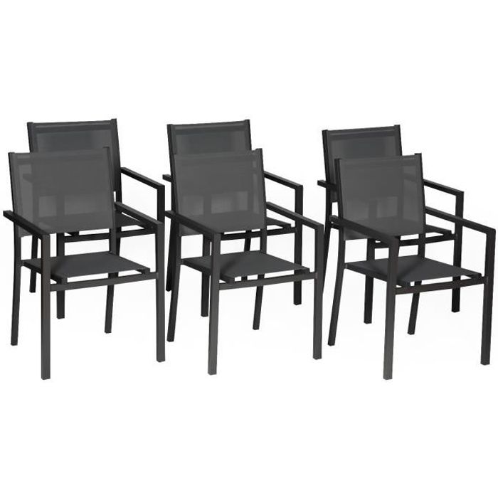 Lot de 6 chaises en aluminium HAPPY GARDEN - Gris - Empilables et facile d'entretien