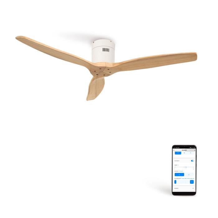 Ventilateur de plafond silencieux - Create - Sans lumière - Ø132cm - Blanc/Effet bois clair - Create