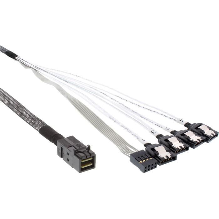InLine® Mini SAS HD Kabel, SFF8643 vers 4x SATA + Sideband, 0,5m