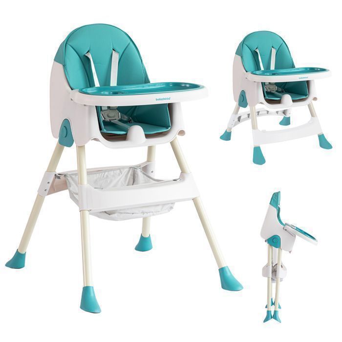 Chaise haute pour b&eacute;b&eacute; - K IKIDO - R&eacute;hausseur - Vert - Pliable - Plateau repas amovible
