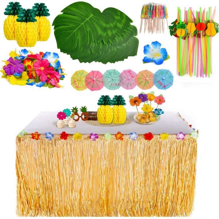 Décoration Fête Hawaïenne ZLPBAO - 162 Pièces - Jupe Table, Fleurs, Ballons - Thème Luau Tropical