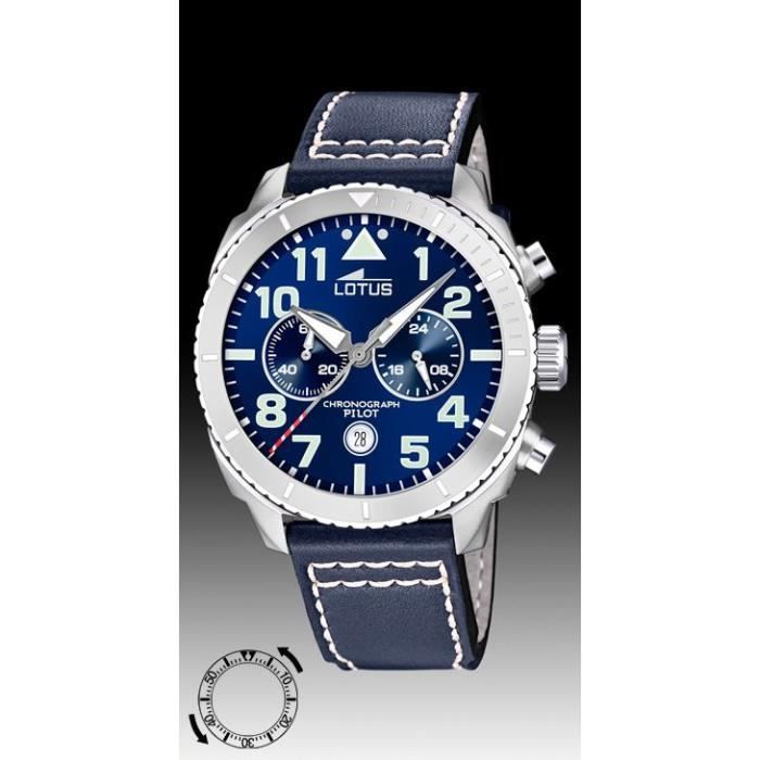 Montre Homme Lotus 18705 1 Chronographe Pilot Cadran Noir Boitier 44 50mm Bracelet Cuir Bleu Garantie 2 Ans Etanche 10 Achat Vente Montre Bleu Cdiscount