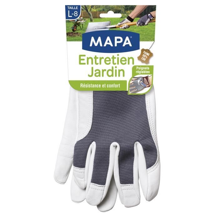 Gants de jardinage pour homme MAPA - Taille L / T8 - 100% cuir de chèvre - Gris
