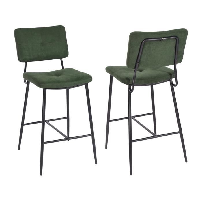 MEUBLES COSY Lot de 2 Tabourets de Bar Scandinave Tissu VertChaises Haute avec Dossier et Repose-PiedHauteur dassise 69 cm