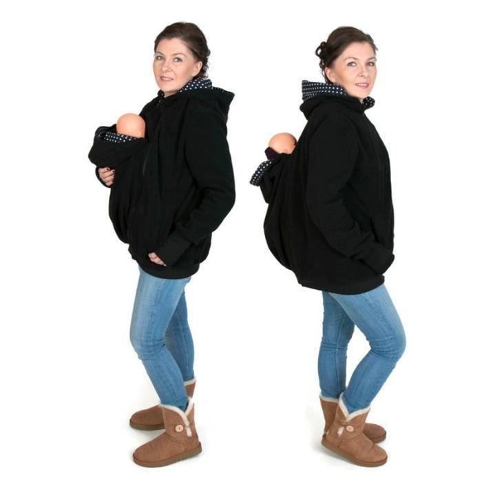 Femme Manteaux Maman Manteau Multi fonction Kangourou Grandes Poches Pardessus Automne Hiver Noir Cdiscount Pret a Porter