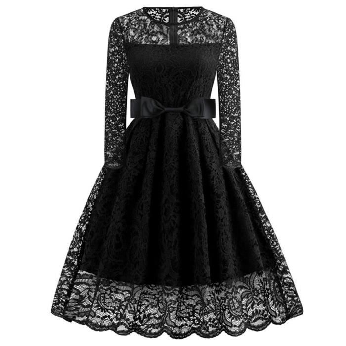 Robe Formelle De Femmes Dentelle Florale A Manches Longues Parti Vintage Une Ligne Robes Noir Noir Achat Vente Robe Cdiscount