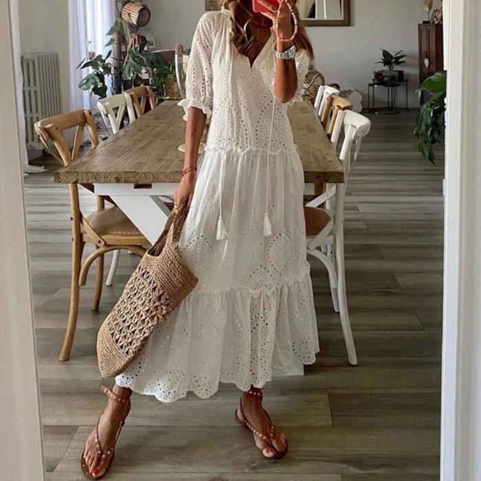 Robe longue en dentelle blanche on sale