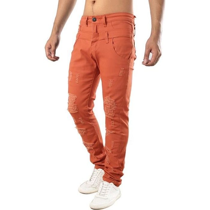 Op en neer gaan Clip vlinder Pas op Jeans Homme Dechire Fashion Pantalon Homme Couleur unie Orange - Cdiscount  Prêt-à-Porter