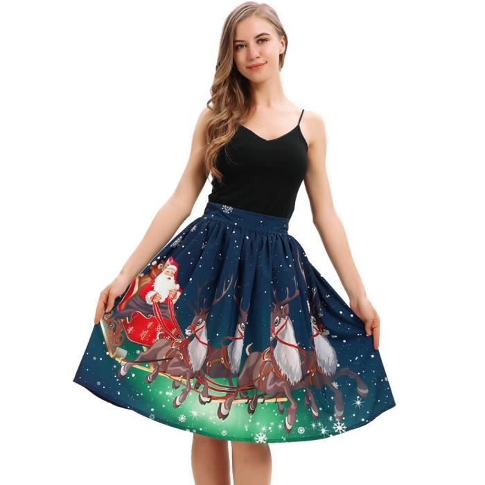 JUPE Mode Noël Femmes Père Noël Printed Stretchy évasé Jupe ligne