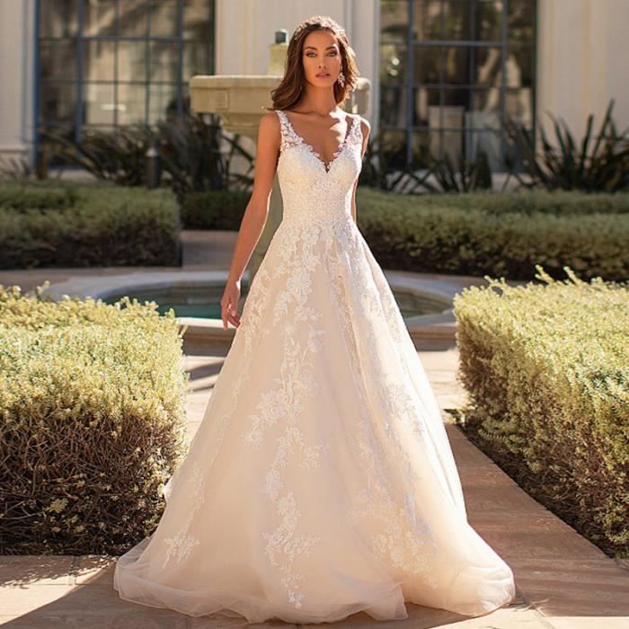 Robe De mari e boh me en dentelle dos nu col en v tenue De