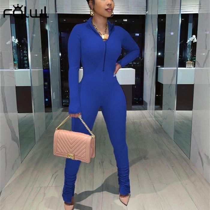 Combinaison,FQLWL – combinaison moulante à manches longues pour femme, avec  fermeture éclair, tenue une pièce - Type Bleu Blanc - Cdiscount  Prêt-à-Porter