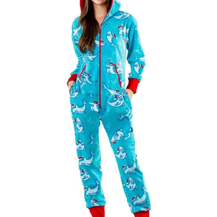 Pyjama de noel une piece pour femme pyjama d hiver a capuche pyjama une piece pour adulte dauphin bleu xxl 128 Cdiscount Pret a Porter