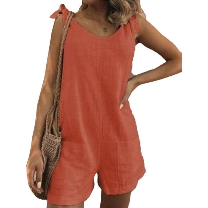 Combishort Femme été Sans Manches - Taille Haute, Style Décontracté Chic - Pour Plage Ou Sortie
