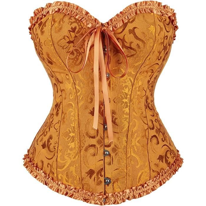 Corset Broderie Mariage Bustier Classique Grande Taille, [Z430] Or Noir