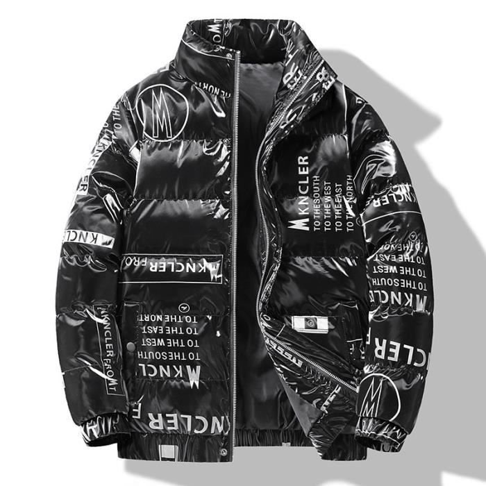 Doudoune Homme Col montant Manches longues Epais Chaud Hiver Imprim Noir